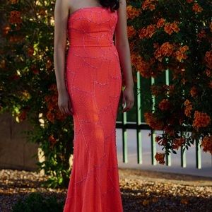 Coral Prom Dress w/ Elaborate Beading